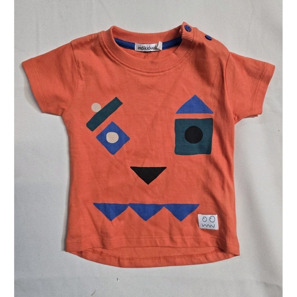 Indikidual Kids Baby Tshirt 6-12 Months  Orange Game Face  Organic